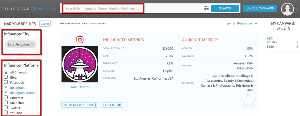 Fourstarzz Media influencer search