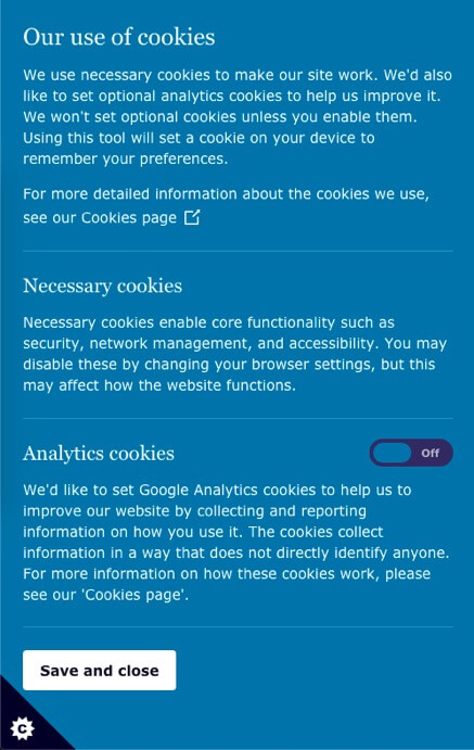Necessary and analytics cookies example