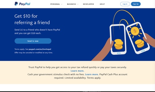 Screenshot of PayPal's home page