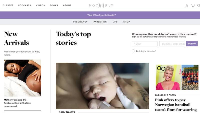 Home page of Motherly