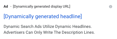 Screenshot from Google showing the framework for a dynamic search ad.