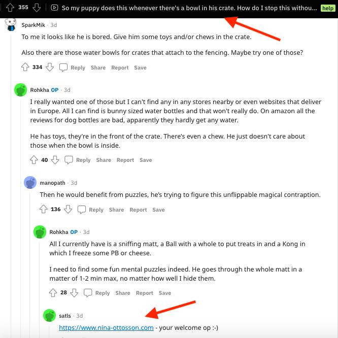 Screenshot of a Reddit thread about a dog playing with a bowl rather than eating