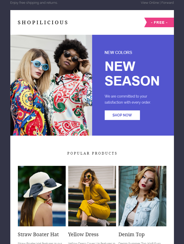 Screenshot of a Shopilicious email with 4 images and minimal text