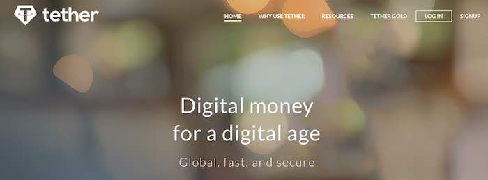 Screenshot of Tether's home page