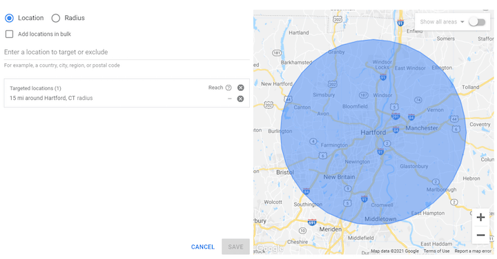 google ads location targeting - setup