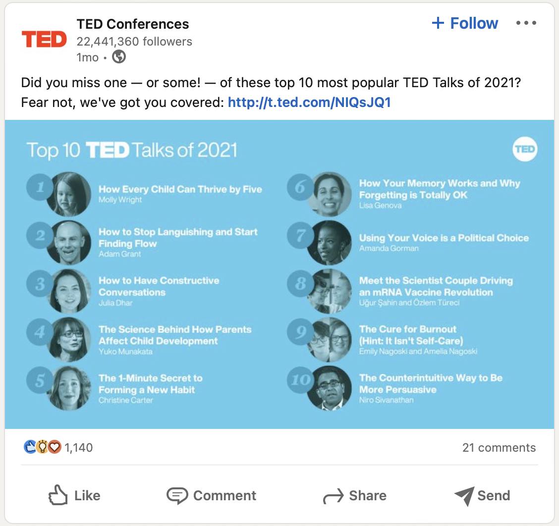 Screenshot of an image on TED's LinkedIn page showing 