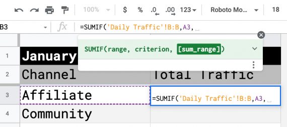 Screenshot showing the sum range as the criterion.