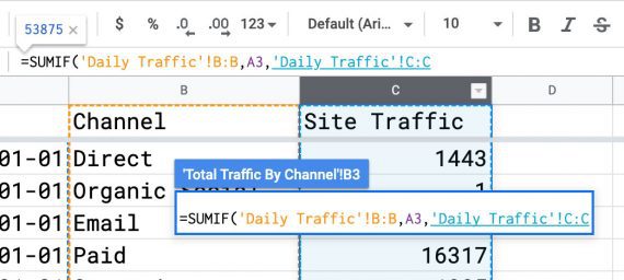 Screenshot showing Column C as the sum range.