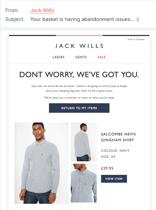 cart abandonment email subject line