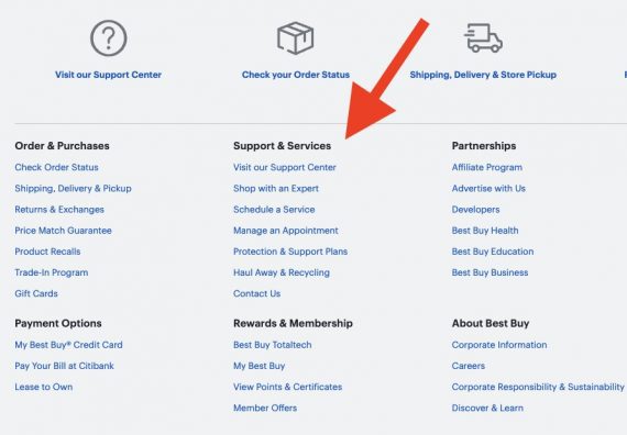 Screenshot of Best Buy's footer menu.