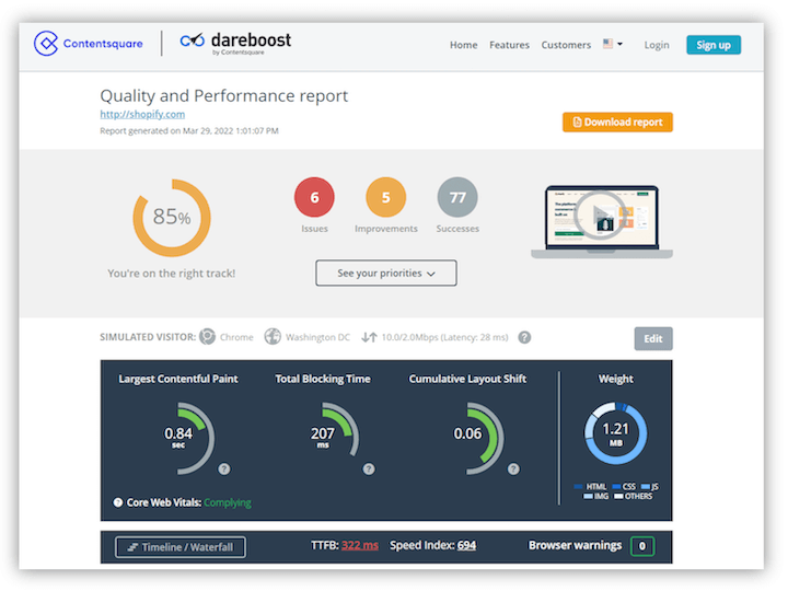 best free website graders - dareboost sample report