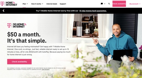 Screenshot of T-mobile internet service web page.