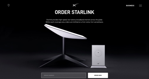 Screenshot of Starlink home page.