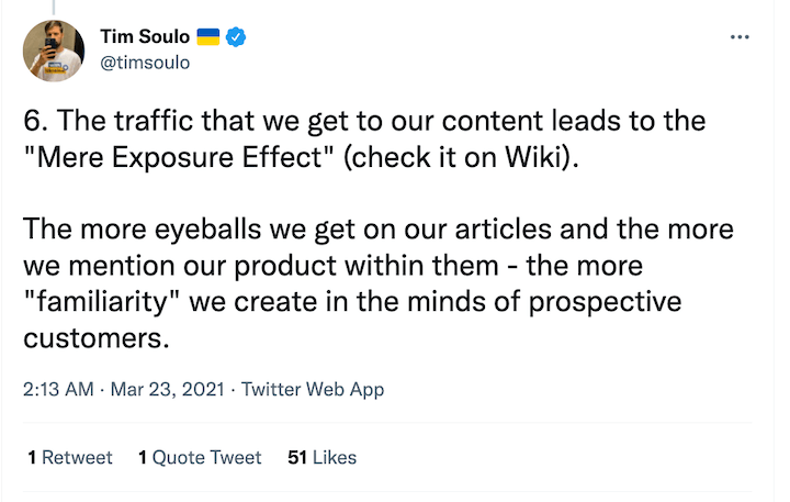 marketing psychology - tweet about mere exposure effect