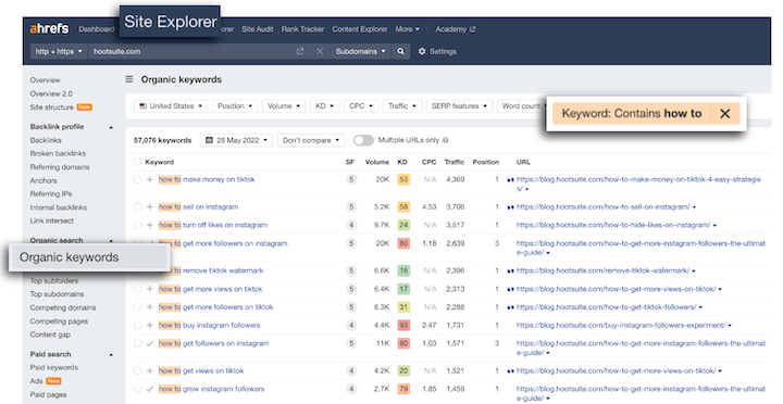 competitor keyword analysis example in ahrefs