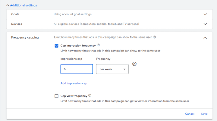 frequency cap setting