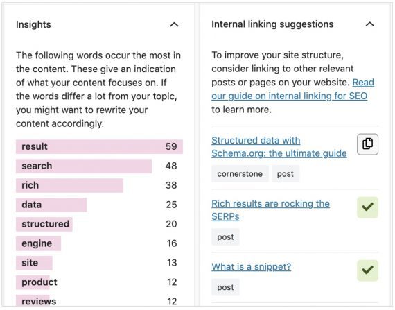 Screenshot of Yoast's internal linking suggestions.