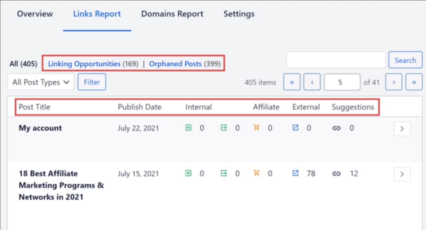 Screenshot of All-in-One SEO Link Assistant dashboard