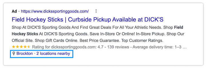 google ads location extension example