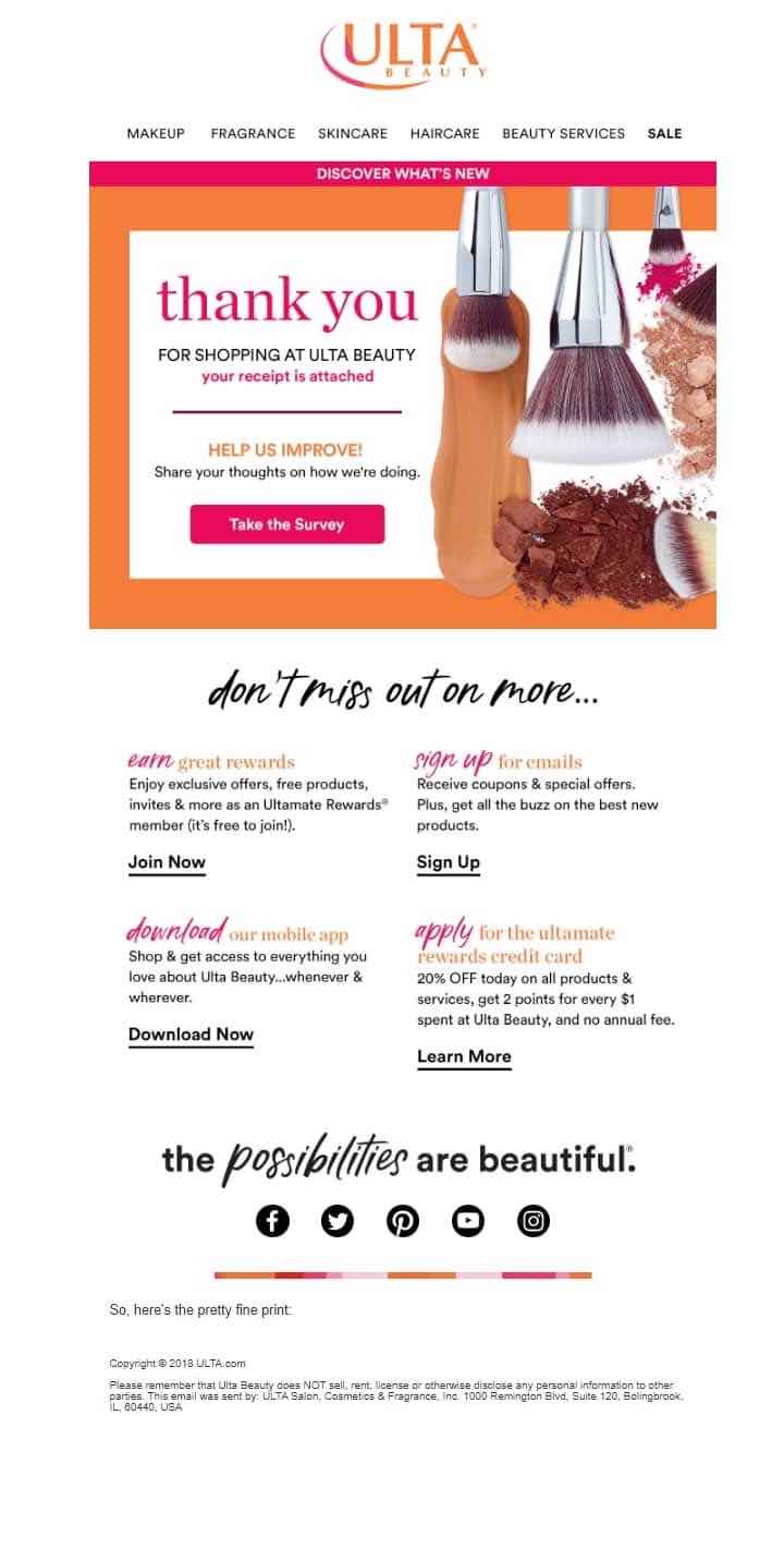 Screenshot of an Ulta transactional email