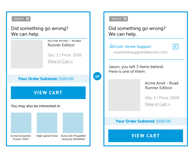 Image of two slightly different email templates.