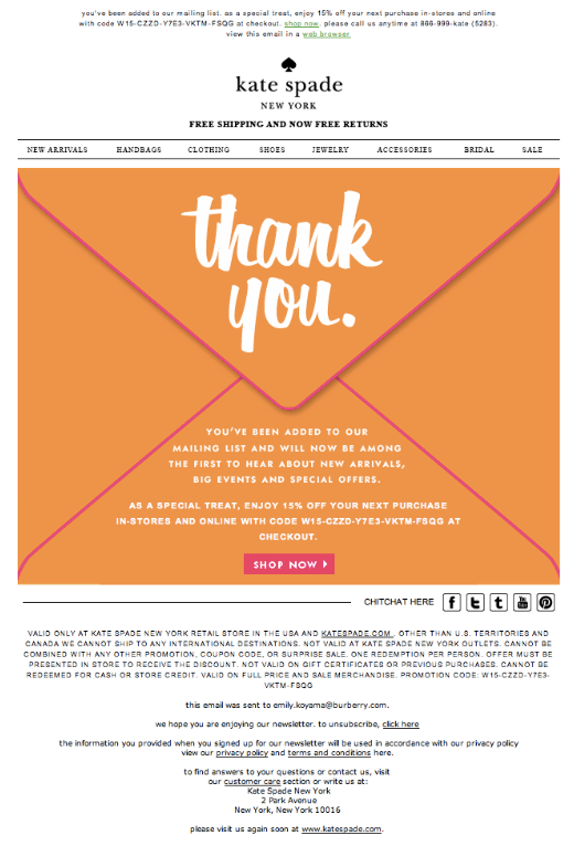 Image of a Kate Spade email campaign