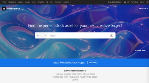 Home page of Adobe Stock