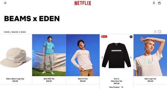 Screenshot of Netflix's merchandise store home page