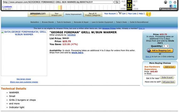 Screenshot from 2007 of George Forman Grill on Amazon.