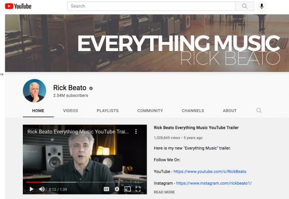 Screenshot of Rick Beato's YouTube page