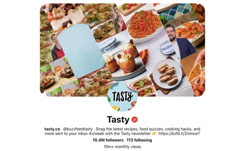Screen capture of the Tasty Pinterest page