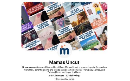 Screen capture of the Mamas Uncut Pinterest page