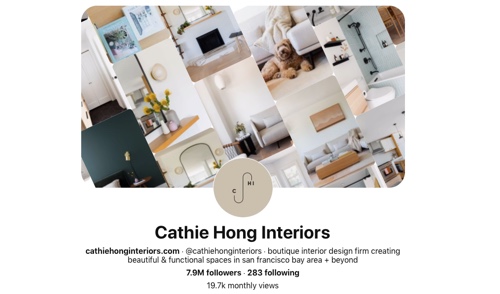 Screen capture of the Cathie Hong Interiors Pinterest page