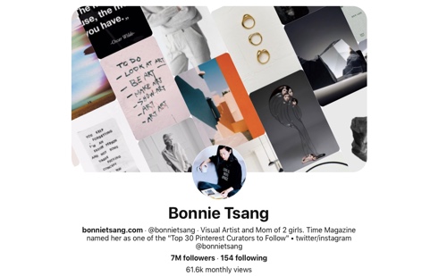 Screen capture of the Bonnie Tsang Pinterest page