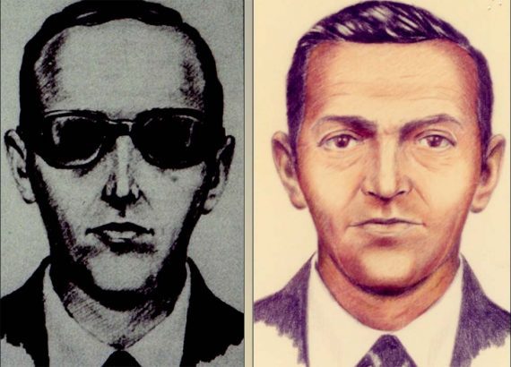 Photo of two drawings of what D.B. Cooper may have looked like