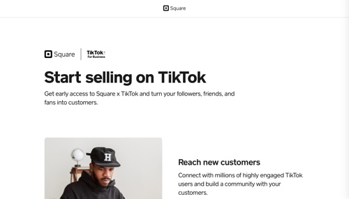 Screenshot a of Square page, reading "Start selling on TikTok"