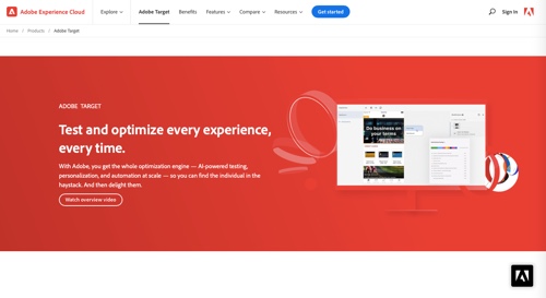 Home page of Adobe Target
