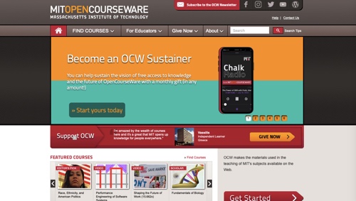 Home page of MIT OpenCourseWare