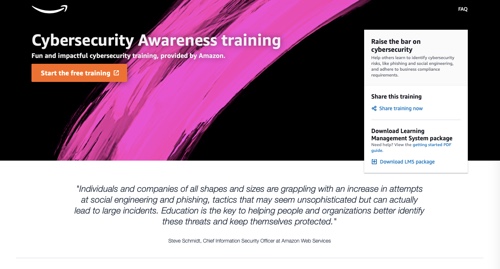 Web page of Amazon's Cybersecurity Awareness Training
