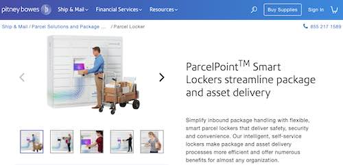 Screenshot of Pitney Bowes Smart Locker web page