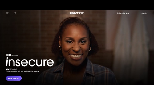 Home page of HBO Max