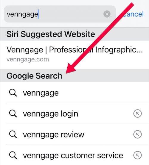 Screenshot of "venngage" in a mobile browser