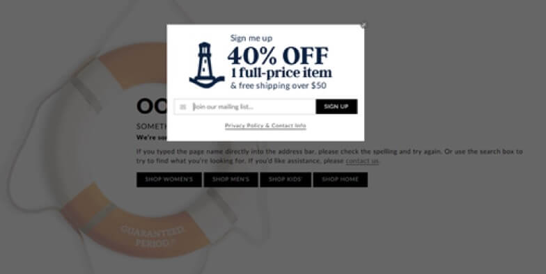 40% off deal that pops up on Lands’ End’s 404 page