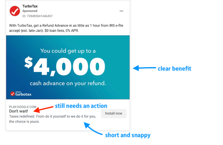 facebook ad copy example - benefit clear