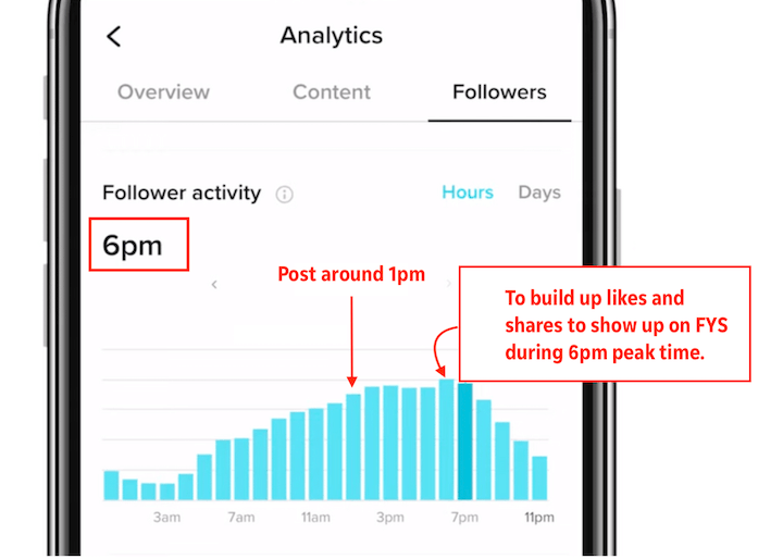 what is the best time to post on tiktok - example of posting hours before peak time