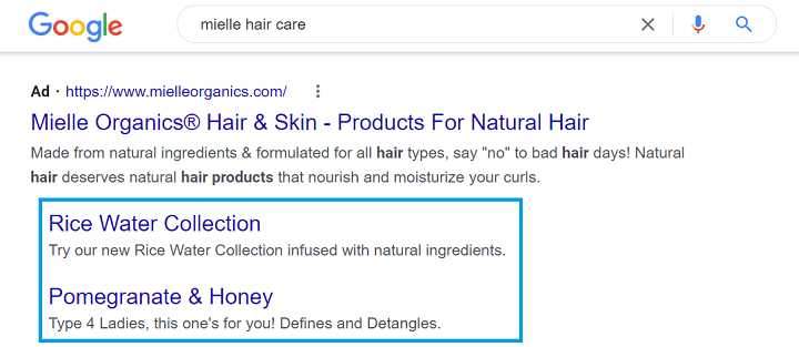 how to run google ads - example of sitelinks on an ad in the serp