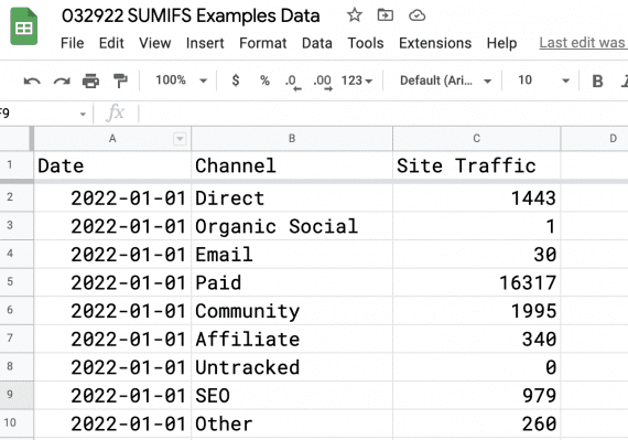 Screenshot of Google Sheet with SUMIFs examples