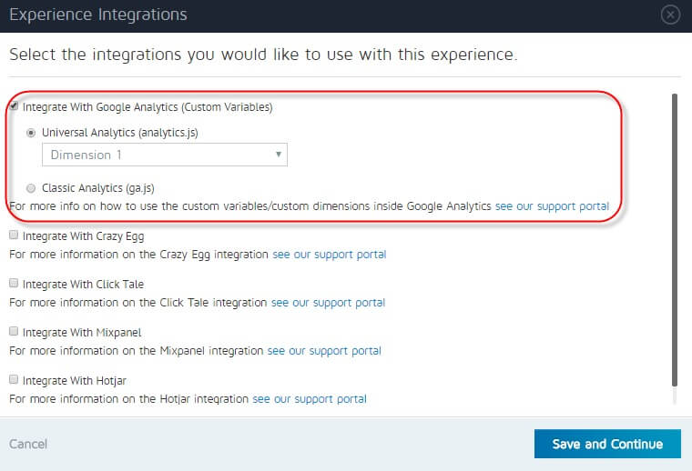 you can either select Classic or Universal Analytics in order to activate the integration