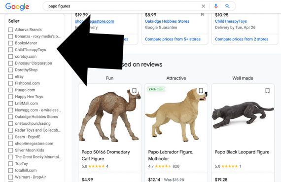 Screenshot of a Google search for Papo figures.
