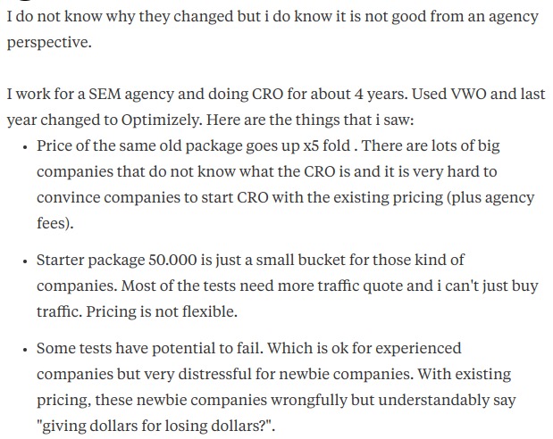 Serdar Usta, a CRO practitioner and Quora user on Optimizely's new plans Image